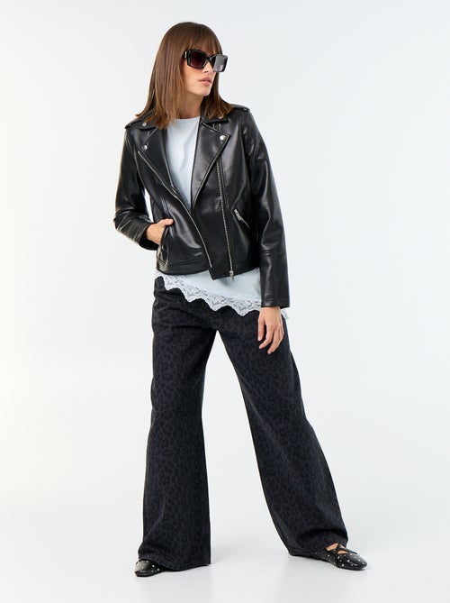 Blouson van imitatieleer met kraag met inkeping - Kiabi