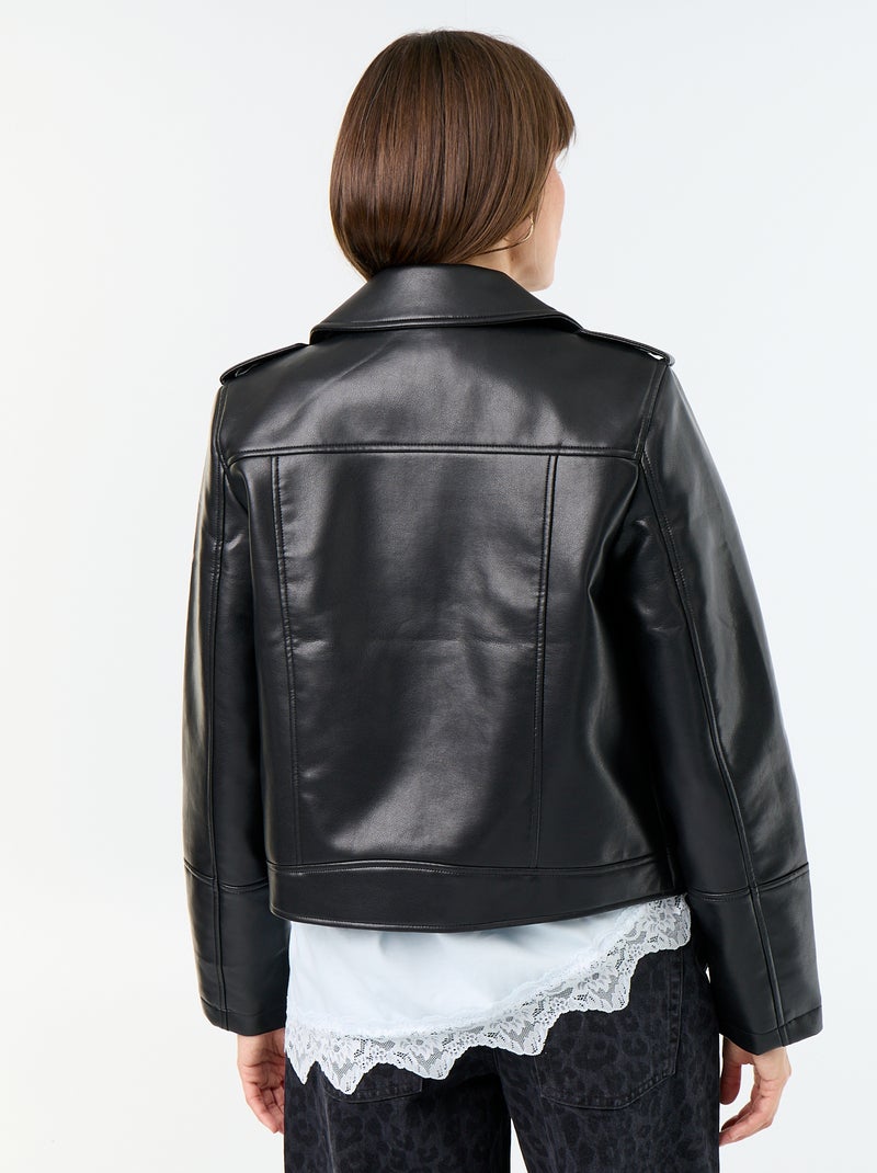 Blouson van imitatieleer met kraag met inkeping Zwart - Kiabi