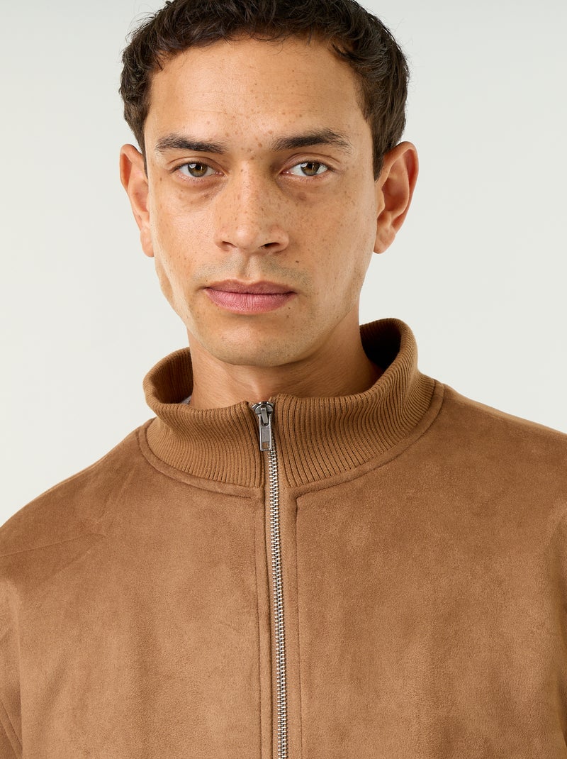 Blouson van suèdelook met rits Bruin - Kiabi
