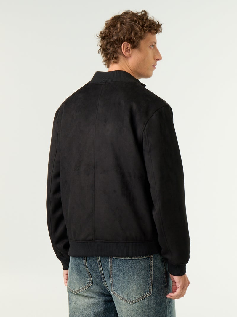 Blouson van suèdelook met rits Zwart - Kiabi