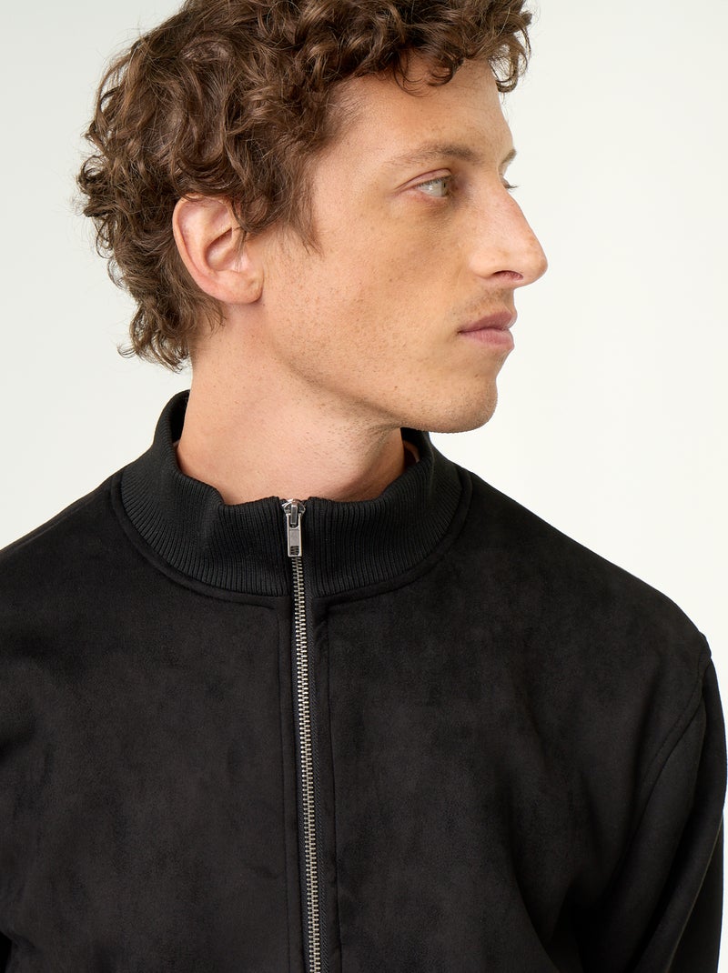 Blouson van suèdelook met rits Zwart - Kiabi