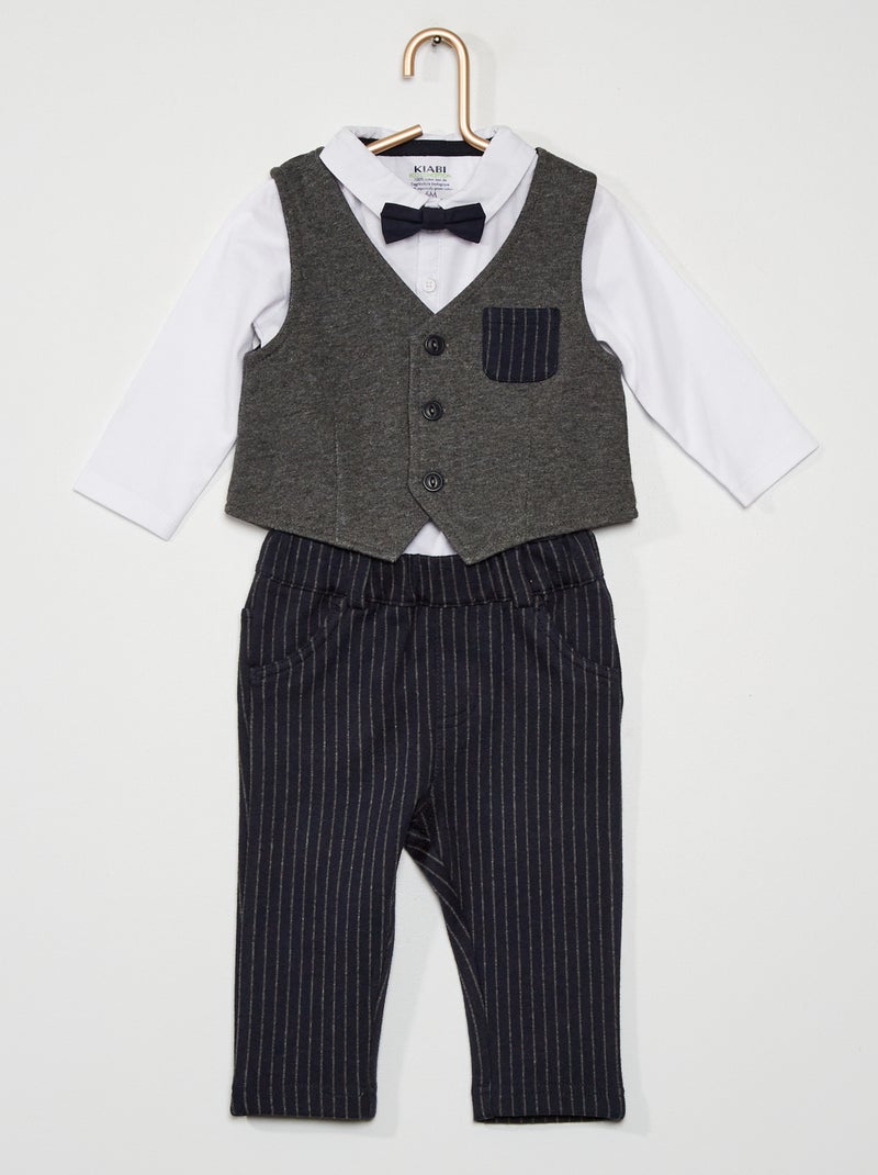 Body + broekje + vestje blauw gestreept - Kiabi