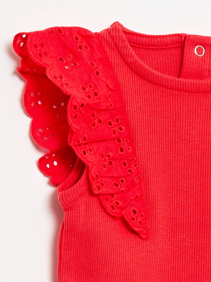 Body met korte volantmouwtjes Rood - Kiabi