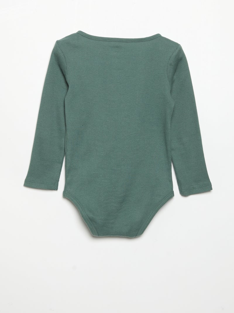 Body met lange mouwen en knoopkraag Groen - Kiabi