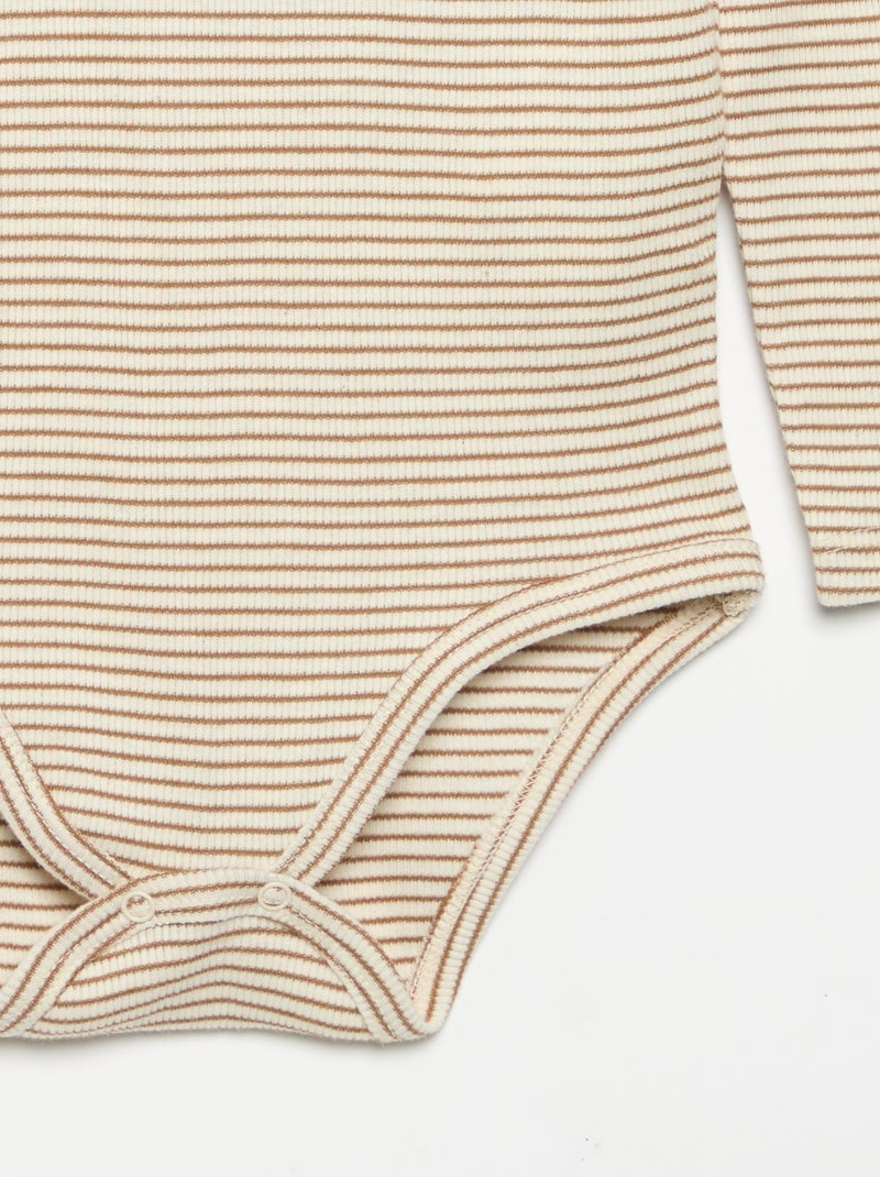 Body met lange mouwen en kraag met knoopsluiting Bruin - Kiabi
