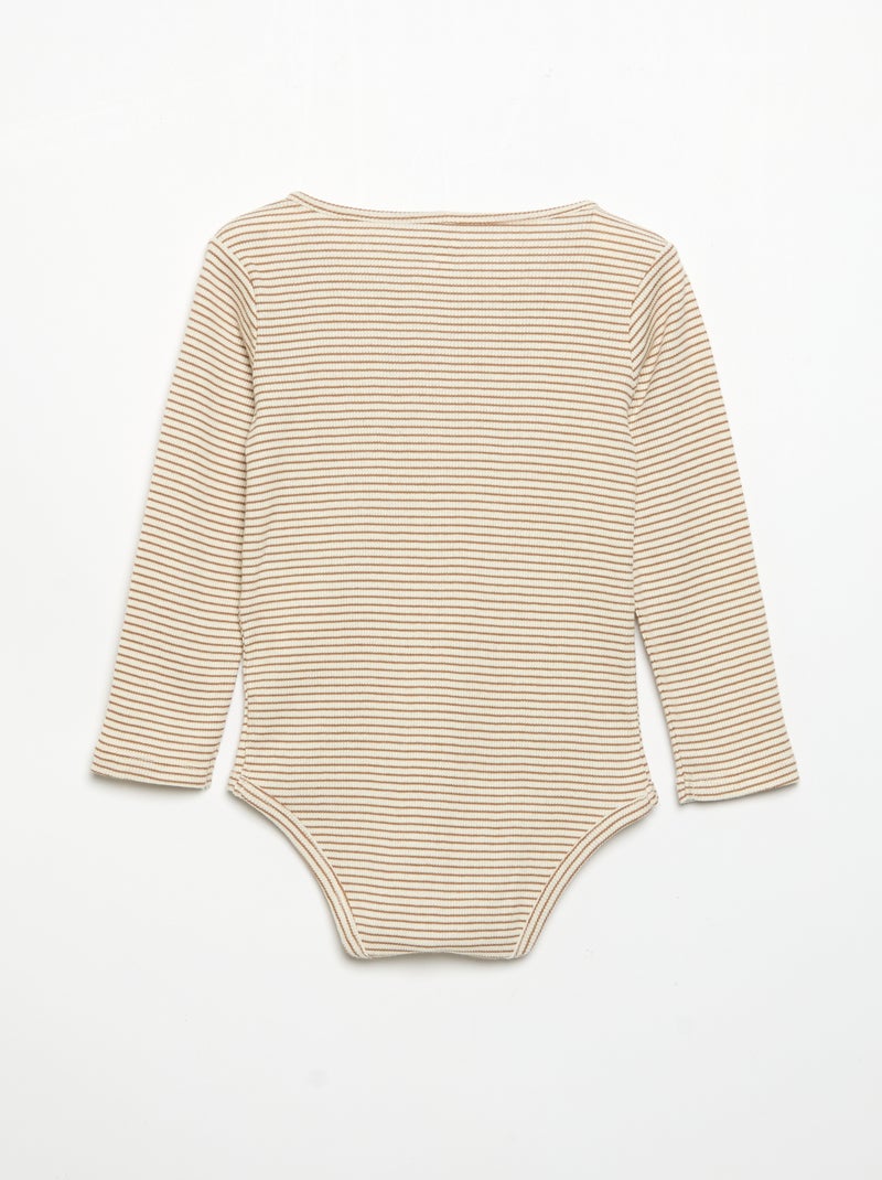 Body met lange mouwen en kraag met knoopsluiting Bruin - Kiabi