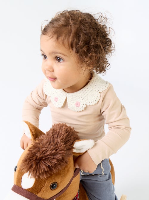 Body met lange mouwen en macramé kraag - Kiabi
