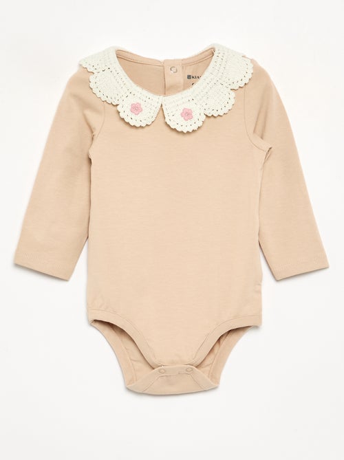 Body met lange mouwen en macramé kraag - Kiabi