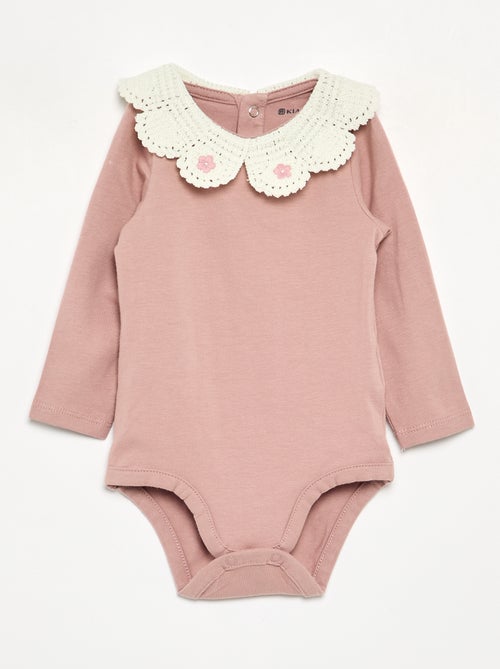 Body met lange mouwen en macramé kraag - Kiabi