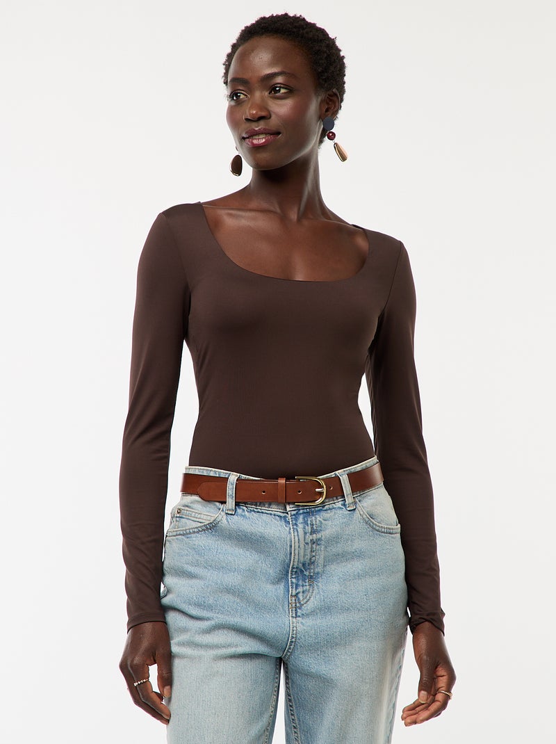 Body met lange mouwen en ronde hals - bruin - Kiabi