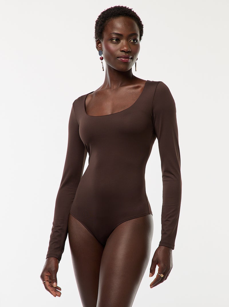 Body met lange mouwen en ronde hals - bruin - Kiabi