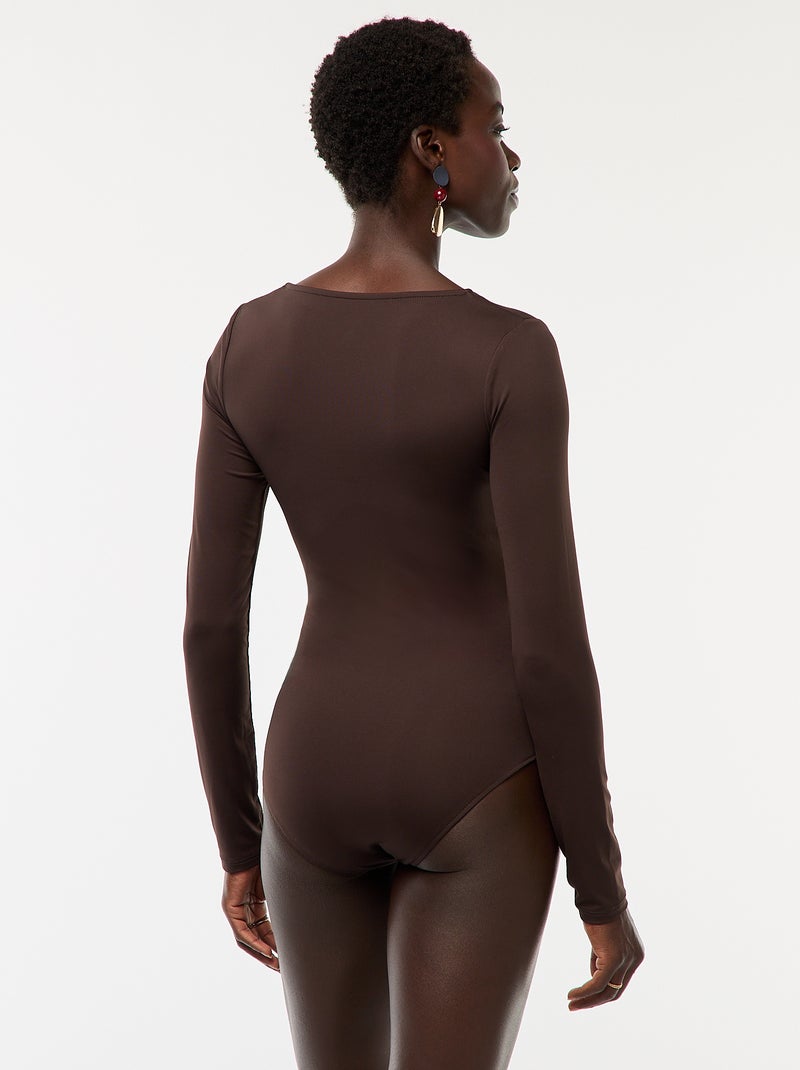 Body met lange mouwen en ronde hals - bruin - Kiabi