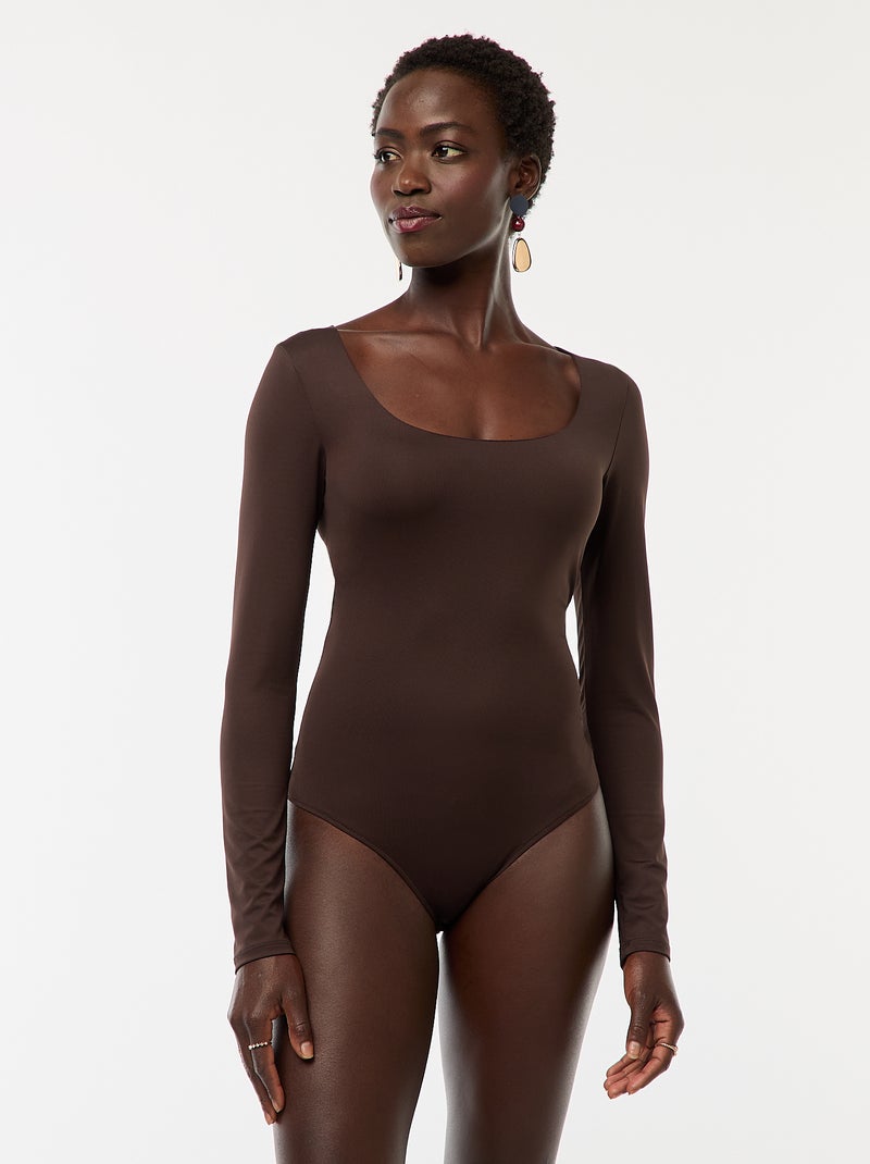 Body met lange mouwen en ronde hals - bruin - Kiabi