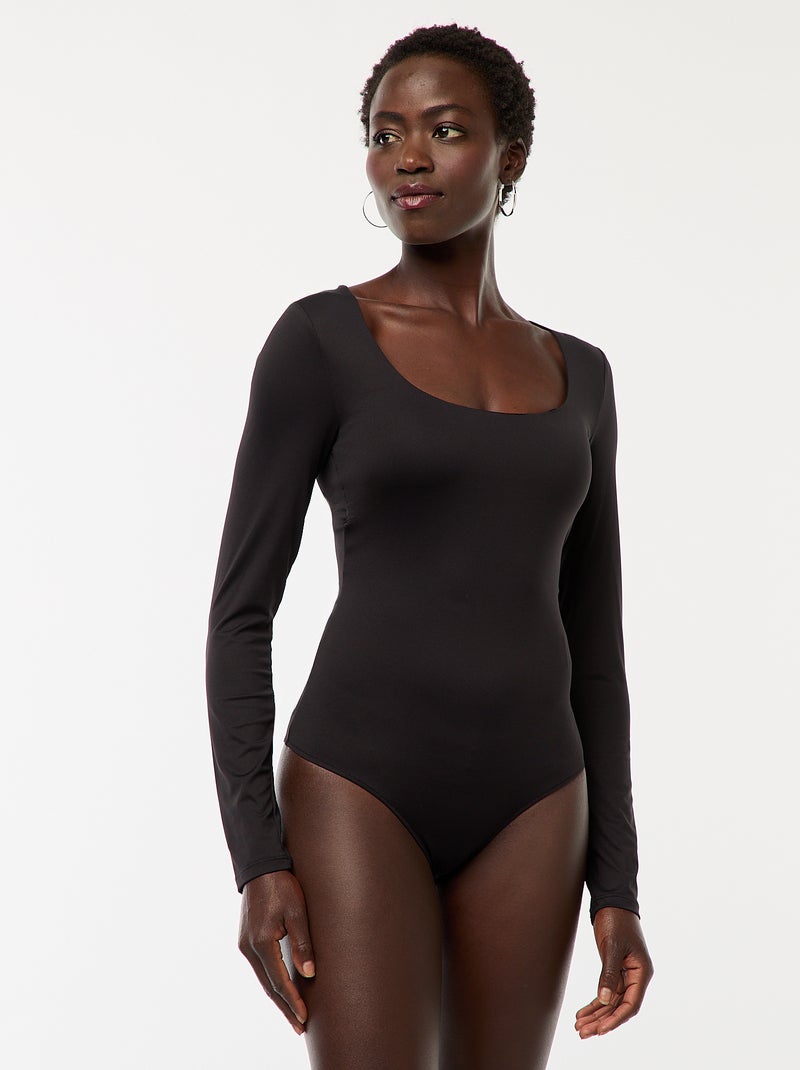 Body met lange mouwen en ronde hals - zwart - Kiabi