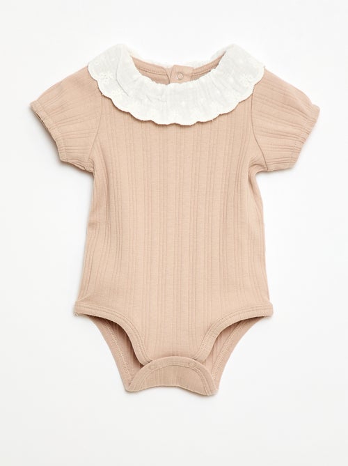 Body met lange mouwen van ribtricot en sierlijke kraag - Kiabi