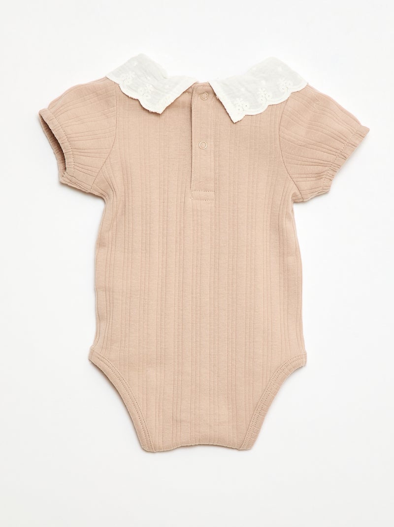 Body met lange mouwen van ribtricot en sierlijke kraag Biege - Kiabi