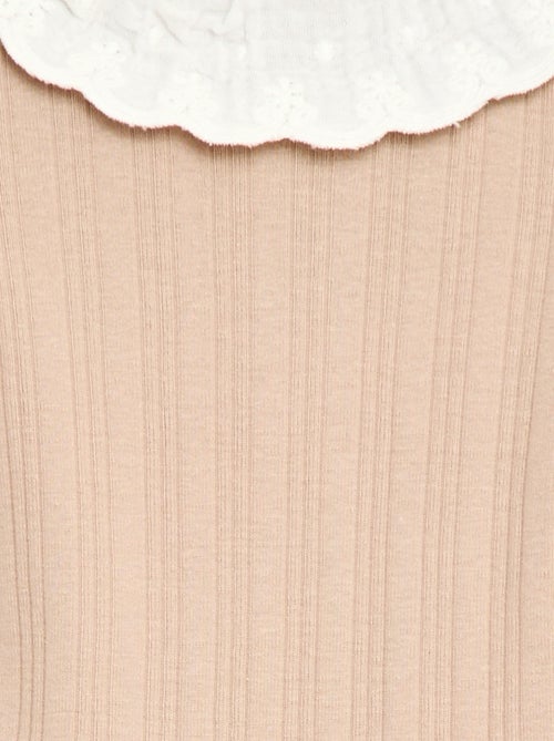 Body met lange mouwen van ribtricot en sierlijke kraag - Kiabi