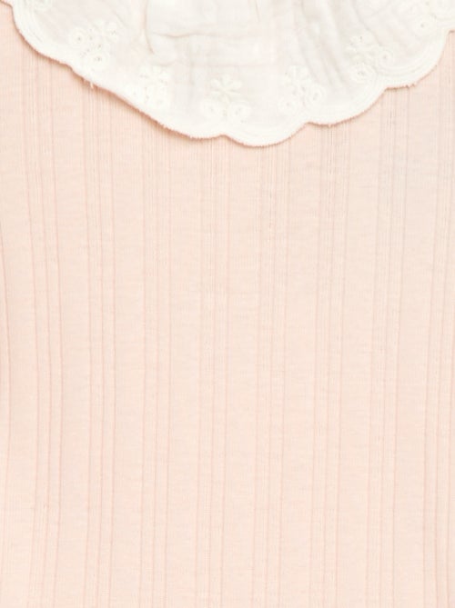 Body met lange mouwen van ribtricot en sierlijke kraag - Kiabi
