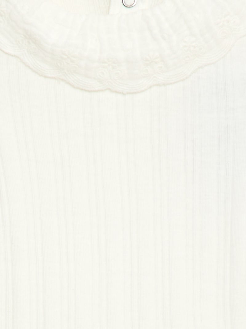 Body met lange mouwen van ribtricot en sierlijke kraag Wit - Kiabi