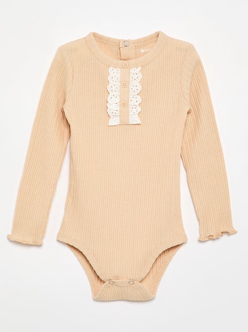 Body van geribde stof met broderie anglaise - Kiabi Body van geribde stof met broderie anglaise - Kiabi