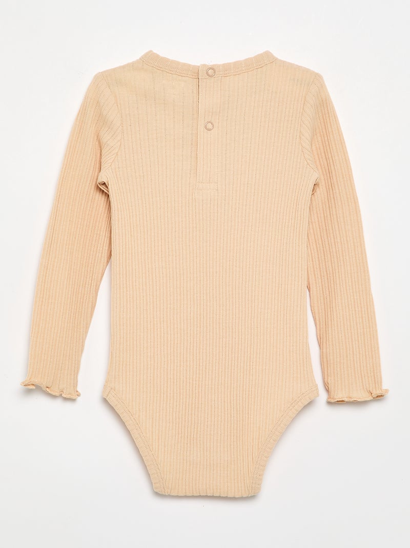 Body van geribde stof met broderie anglaise Biege - Kiabi