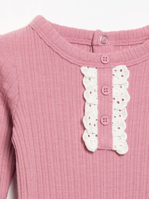 Body van geribde stof met broderie anglaise - Kiabi