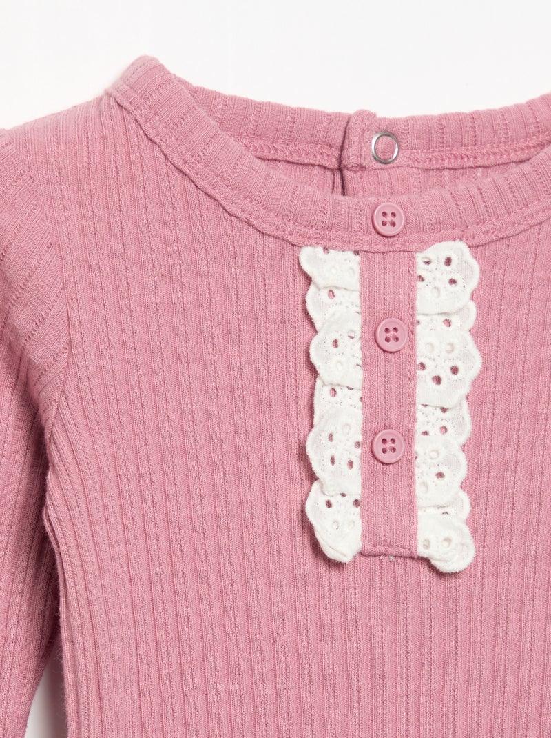 Body van geribde stof met broderie anglaise Rose - Kiabi