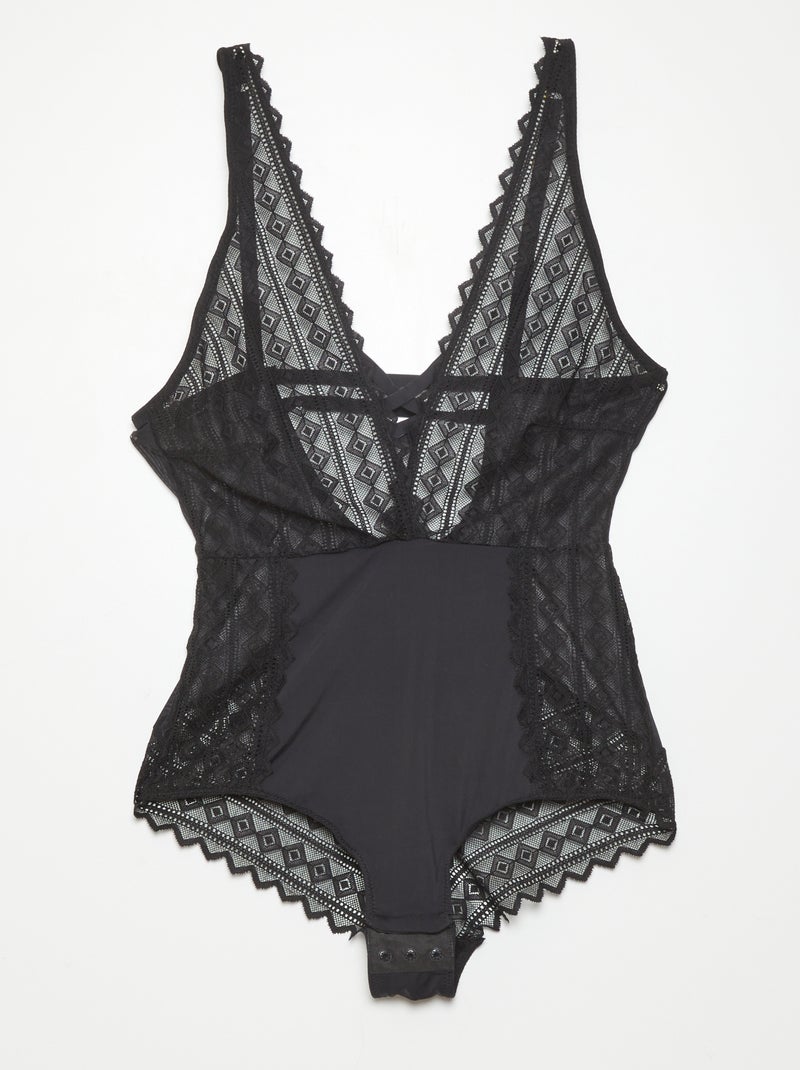 Body van kant en microvezel 'Envie de lingerie' zwart - Kiabi