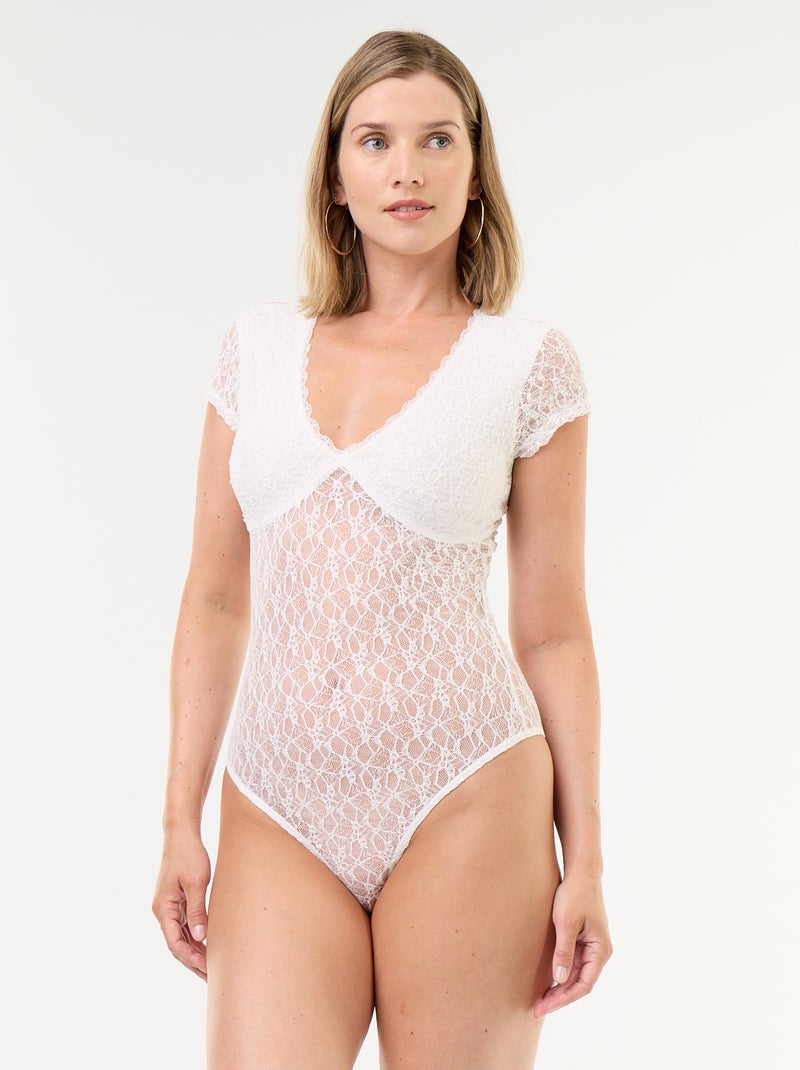 Body van kant met korte mouwen Wit - Kiabi