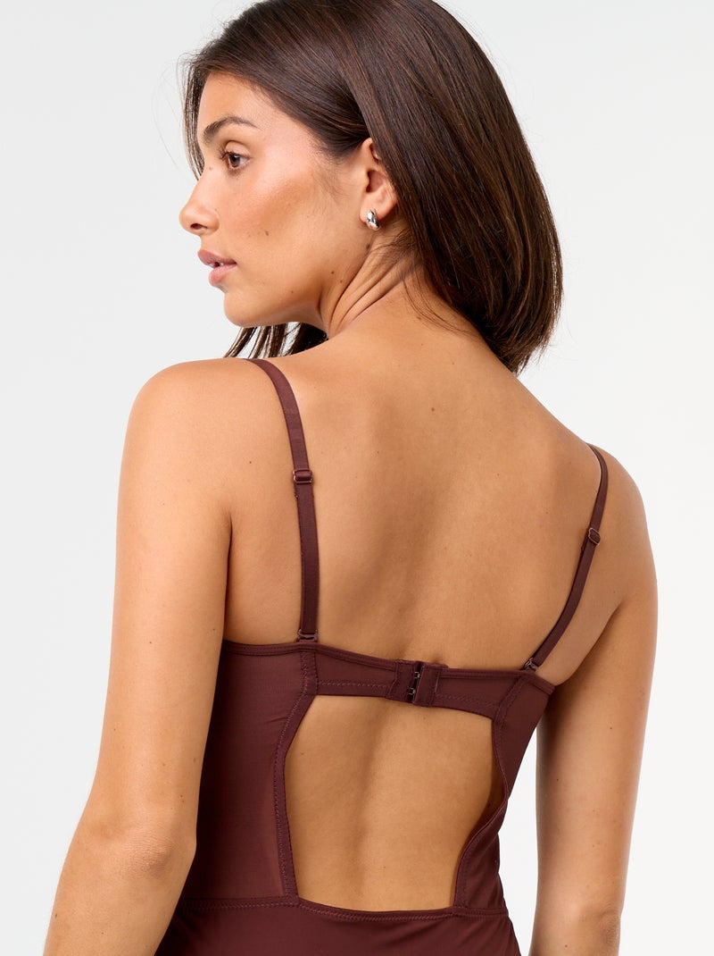 Body van microvezel en pailletten Donkerbruin - Kiabi