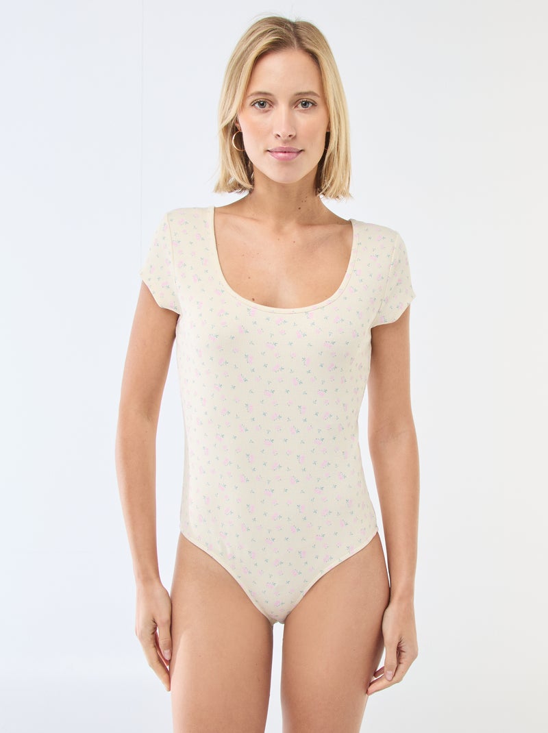 Body van ribstof met korte mouw Geel - Kiabi