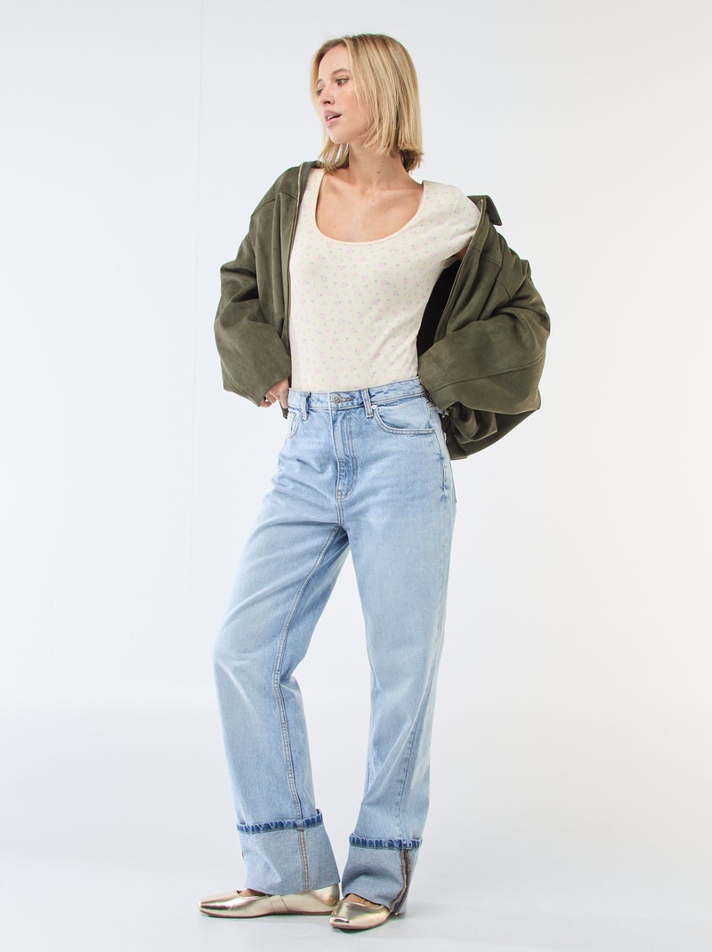 Body van ribstof met korte mouw Geel - Kiabi