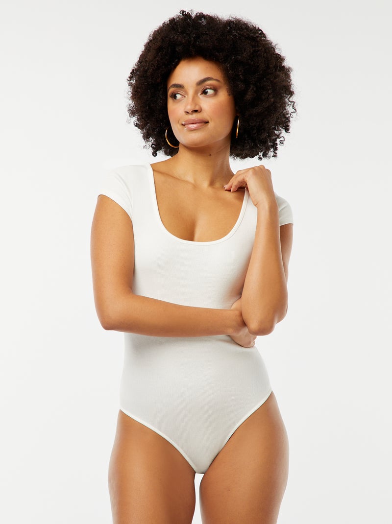 Body van ribstof met korte mouw WIT - Kiabi