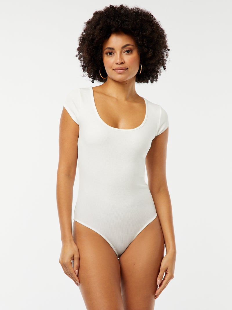 Body van ribstof met korte mouw WIT - Kiabi