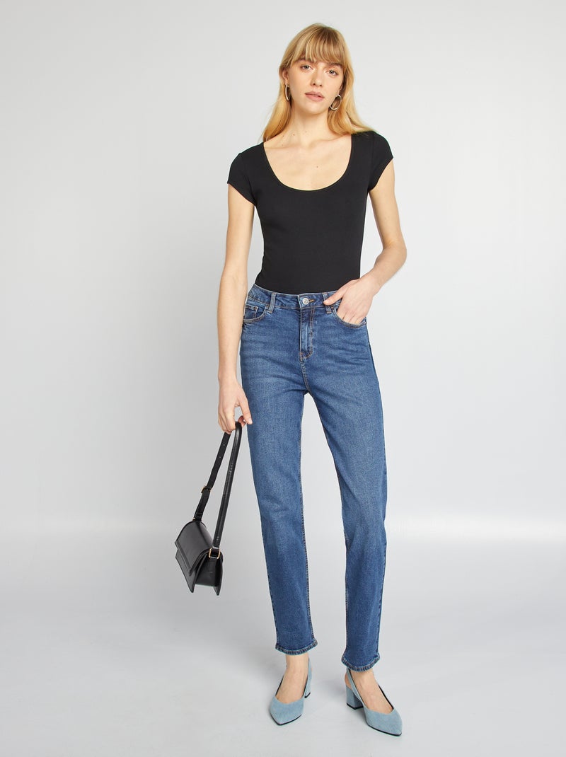 Body van ribstof met korte mouw zwart - Kiabi