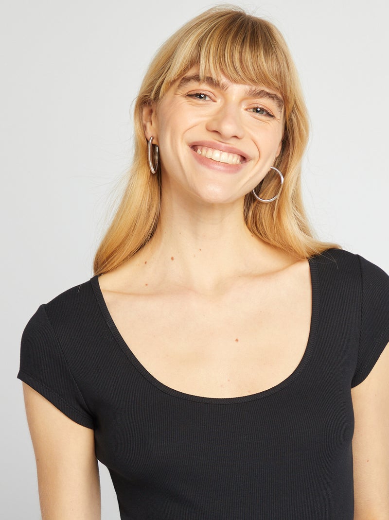 Body van ribstof met korte mouw zwart - Kiabi