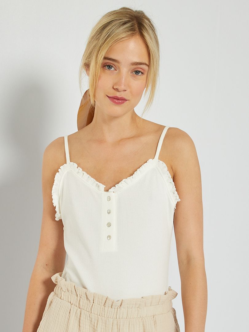 Body van ribstof met ruches - sneeuw wit - Kiabi - 12.00€