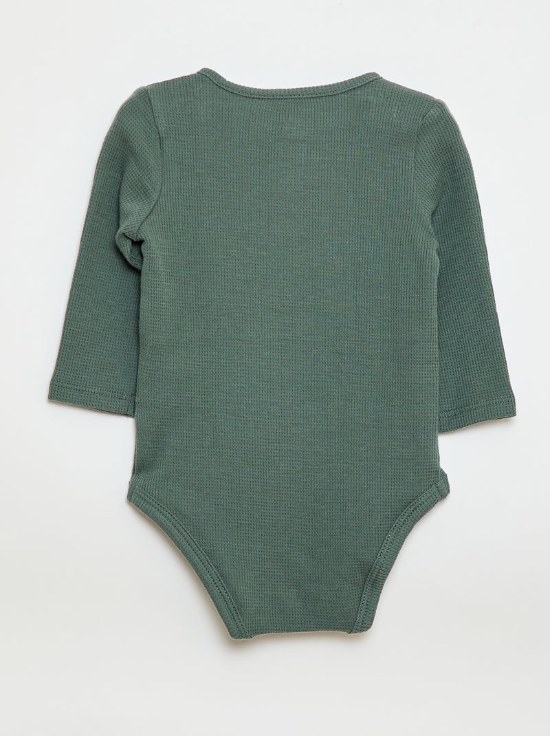 Body van wafelstof met lange mouwen Groen - Kiabi