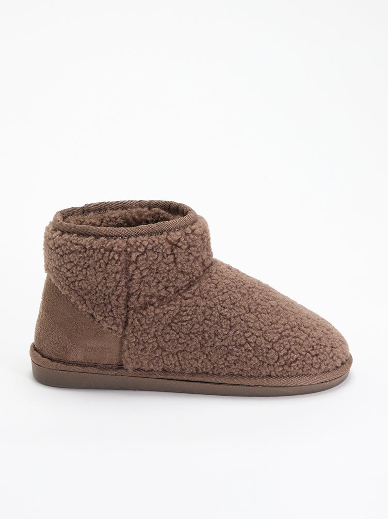 Bootpantoffels met schapenvachteffect Bruin - Kiabi