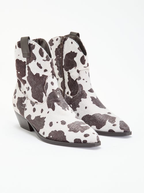 Boots in cowboylaarsstijl met imitatie koeienhuid - Kiabi