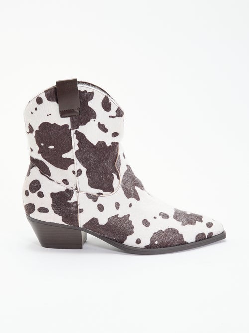 Boots in cowboylaarsstijl met imitatie koeienhuid - Kiabi