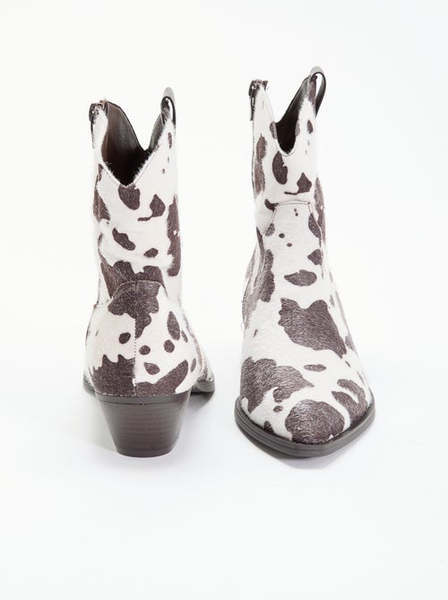 Boots in cowboylaarsstijl met imitatie koeienhuid - Kiabi