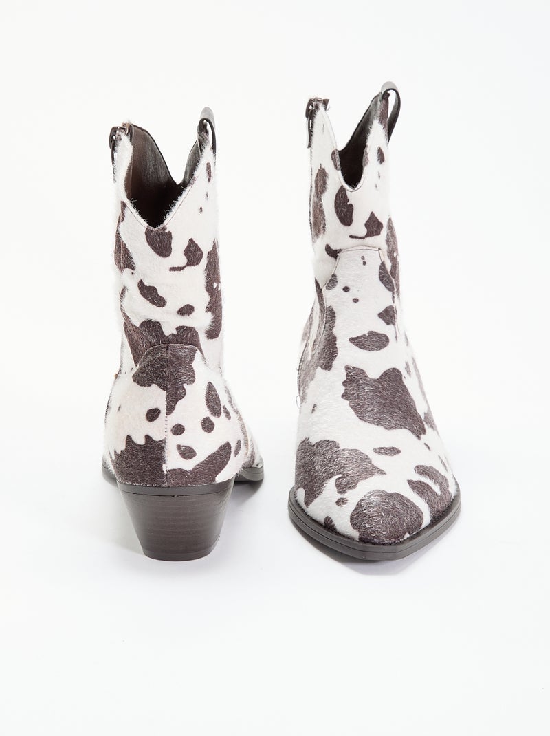 Boots in cowboylaarsstijl met imitatie koeienhuid Bruin - Kiabi