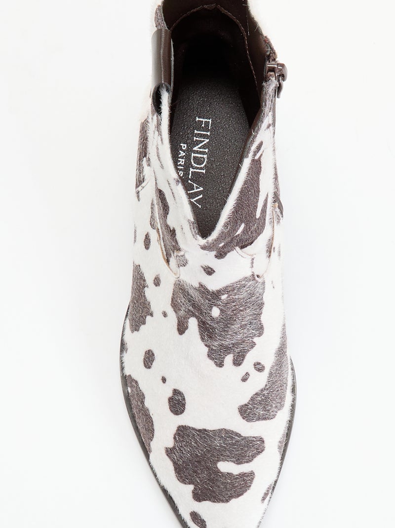 Boots in cowboylaarsstijl met imitatie koeienhuid Bruin - Kiabi