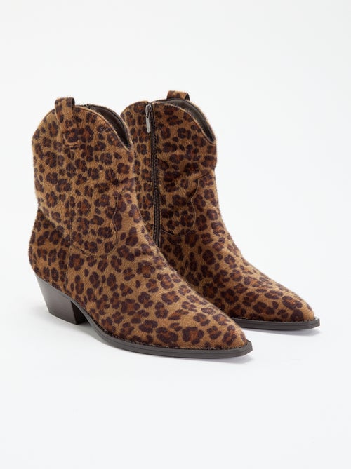 Boots in cowboylaarsstijl met imitatie koeienhuid - Kiabi