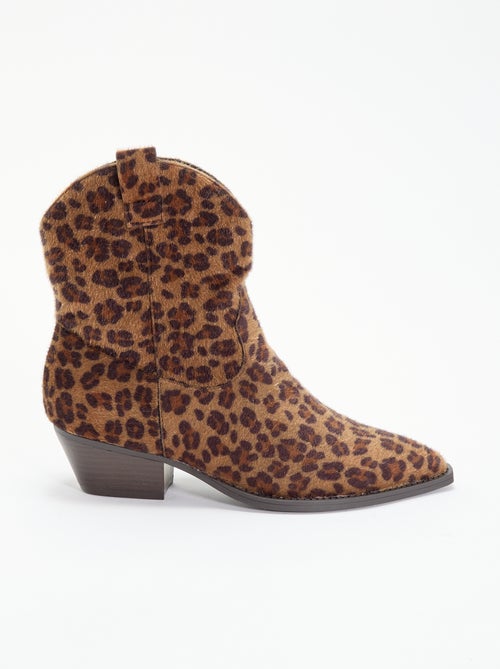 Boots in cowboylaarsstijl met imitatie koeienhuid - Kiabi