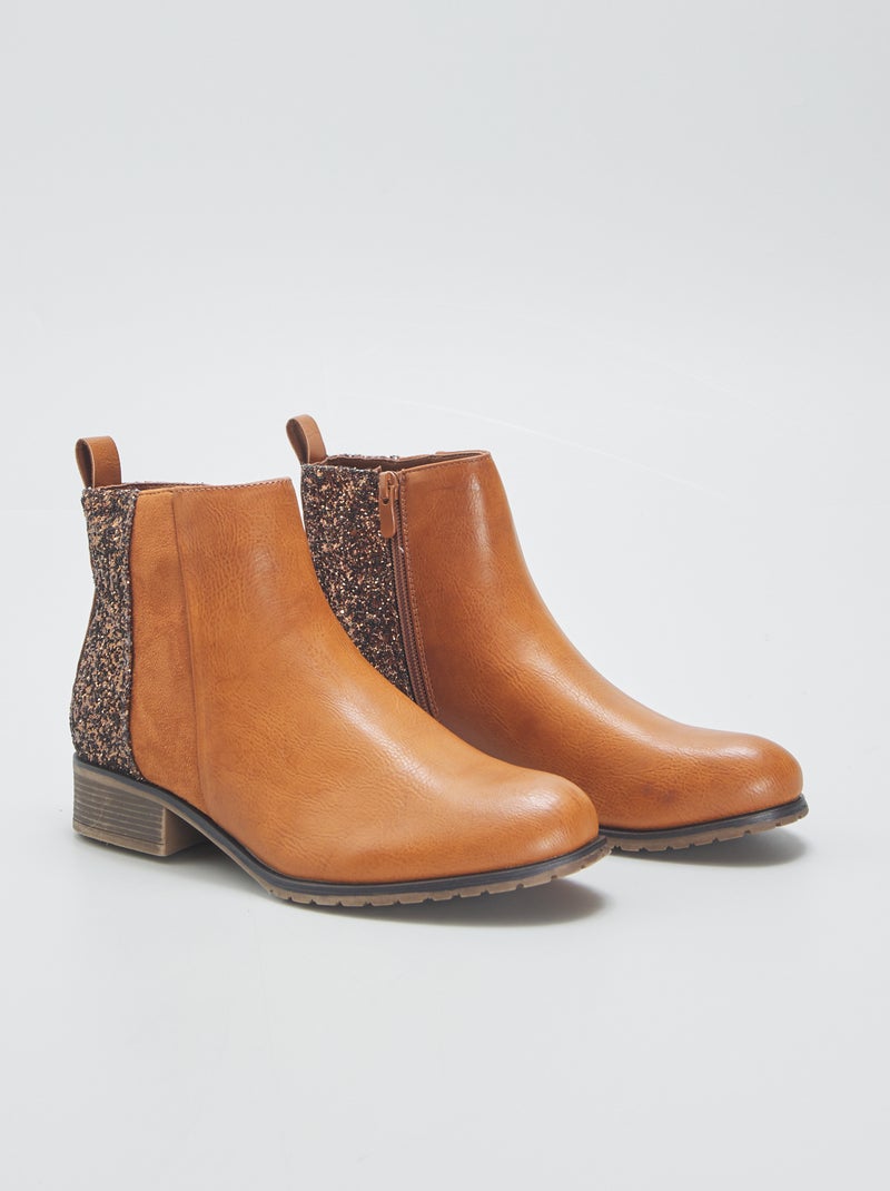 Boots met hakje en pailletten BRUIN - Kiabi
