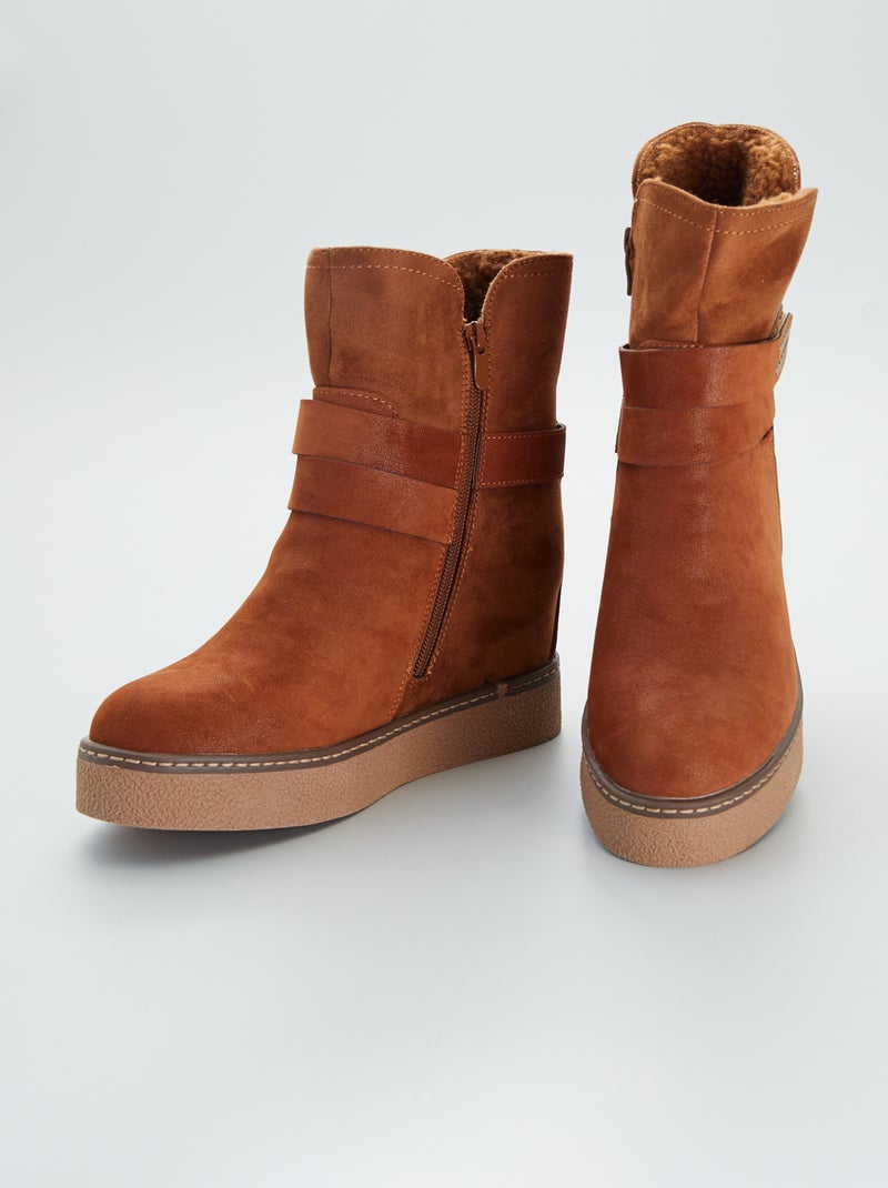 Boots met plateauzool van suedine khaki Kiabi