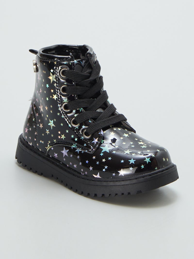 Boots met print in glanzend imitatieleer ZWART - Kiabi