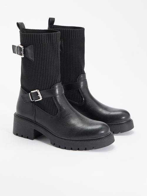 Boots met sok-effect van imitatieleer en gesp - Kiabi
